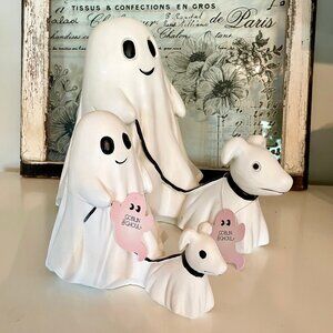 NEW Goblin & Ghoul Halloween Medium Size (13" tall) Ghost Walking a Dog Figurine